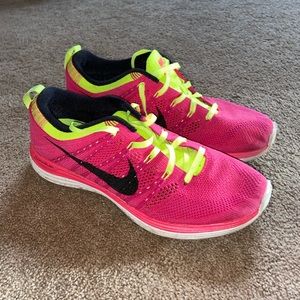 Neon Pink and Green Nike Shoes